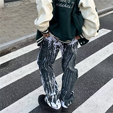 潮流拉链时尚都市牛仔裤流行日系慵懒长裤刺绣泼墨NB27P65，男装牛仔裤，星座1116-2