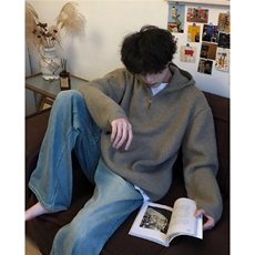 主推美式秋冬半拉链连帽毛衣慵懒宽松男针织衫D373P78网图，男装针织衫/毛衣，电商A335-1（原A458）