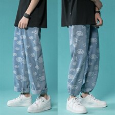 港风牛仔裤男中性风提花牛仔裤宽松直筒九分DS-C407-N201-P45，男装牛仔裤，电商C323-1