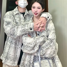 复古小香风衬衣宽松格子外套男女同款格纹长袖春季衬衫情侣潮，男装衬衫，星座1210-1