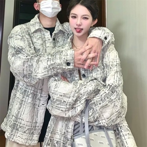 复古小香风衬衣宽松格子外套男女同款格纹长袖春季衬衫情侣潮图片