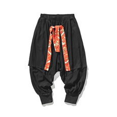 秋冬大码风复古仙鹤拼接棉麻裤宽松哈伦裤阔腿裤潮K113/P80，男装休闲裤，钱塘713