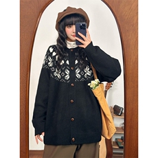 重磅秋冬装北极绒开衫毛衣美式复古休闲圣诞慵懒风提花针织衫外套，男装针织衫/毛衣，电商A486