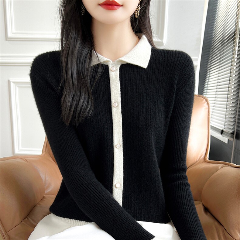 假两件长袖开衫毛衣女2025春秋冬针织衫百搭时尚100羊毛衫,女装羊毛衫,哲奥羊绒