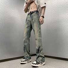 美式高街hiphop潮牌牛仔裤男宽松直筒排扣设计感微喇裤17113-P58，男装牛仔裤，星座1008