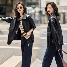 海宁皮衣女外套2025春秋新款时尚皮夹克时尚休闲宽松显瘦上衣，女装皮衣，美拉德工厂直营店
