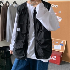 港风多口袋工装机能情侣马甲BF风嘻哈男坎肩马夹M2010-p35加绒42，男装工装外套，星座1008-2