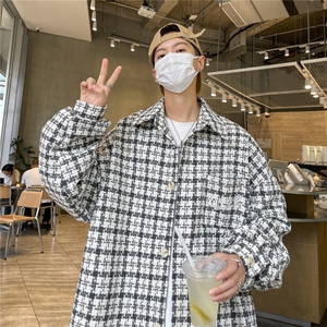 秋冬季港风宽松格子呢料加厚衬衫夹克外套男MCJ250-P65控88图片