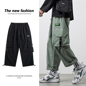 2021春季新日系白墙大码男工装裤抽绳束脚九分裤休闲裤K2821-P40图片