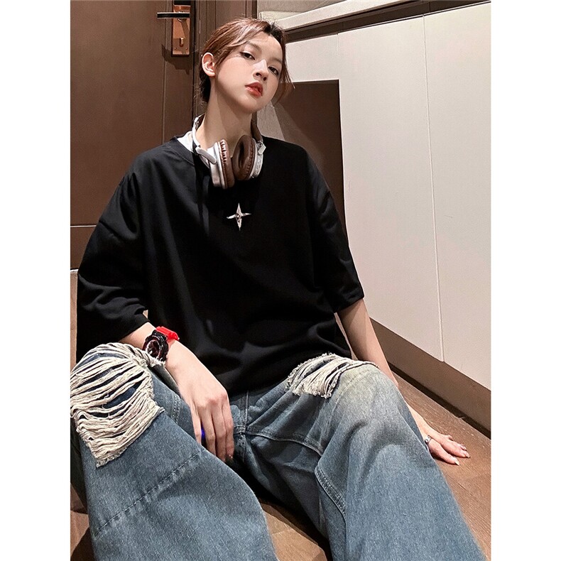 1中性可拆卸四芒星装饰多色大码M-5XL短袖T恤男DT77783P16块特价,男装T恤,星座226-2