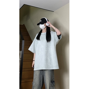 港风大码日系复古麂皮绒宽松套头圆领短袖T恤 XZ213-T062-P35控48图片