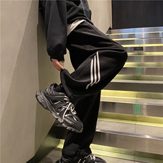 春季新款潮流简约条纹卫衣裤脚抽绳宽松裤子B315-K23440-P45控58，男装休闲裤，电商B315