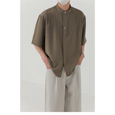 高级感垂感新中式立领短袖衬衫男夏季薄款五分袖衬衣AA6736-P35，男装T恤，星座208-5