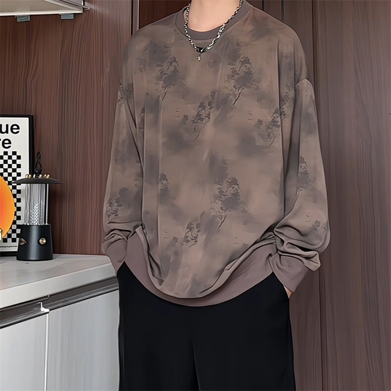 S2605/P35春装新款现货卫衣男新中式套头个性宽松大码T恤上衣,男装T恤,电商A141