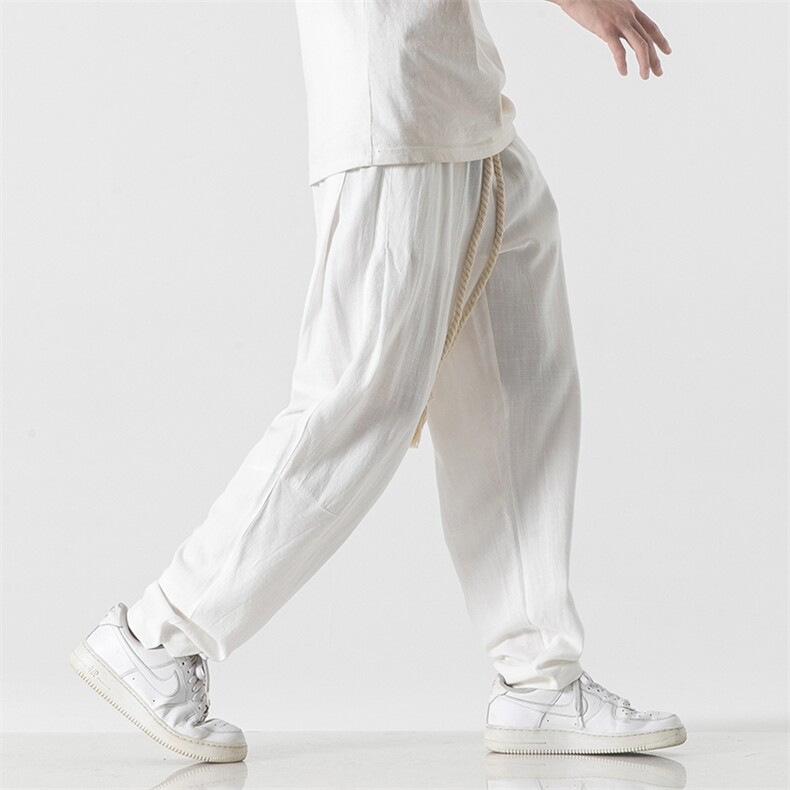 夏季大码休闲裤日系亚麻棉麻裤直筒阔腿裤风潮汉服K196/P55，男装民族服装，钱塘713