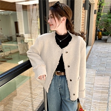 法式温柔风双面羊毛短款大衣女冬季2025新款轻奢小香风毛呢外套，女装双面呢大衣，艾米莉亚