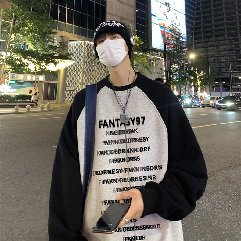 港风23新款秋季时尚百搭宽松字母印花潮流卫衣WY614P48控68,男装卫衣,电商A268A