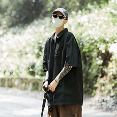 C408-P522024夏季新款日系半拉链POLO短袖潮牌复古工装衬衣现货，男装工装外套，星座512-6