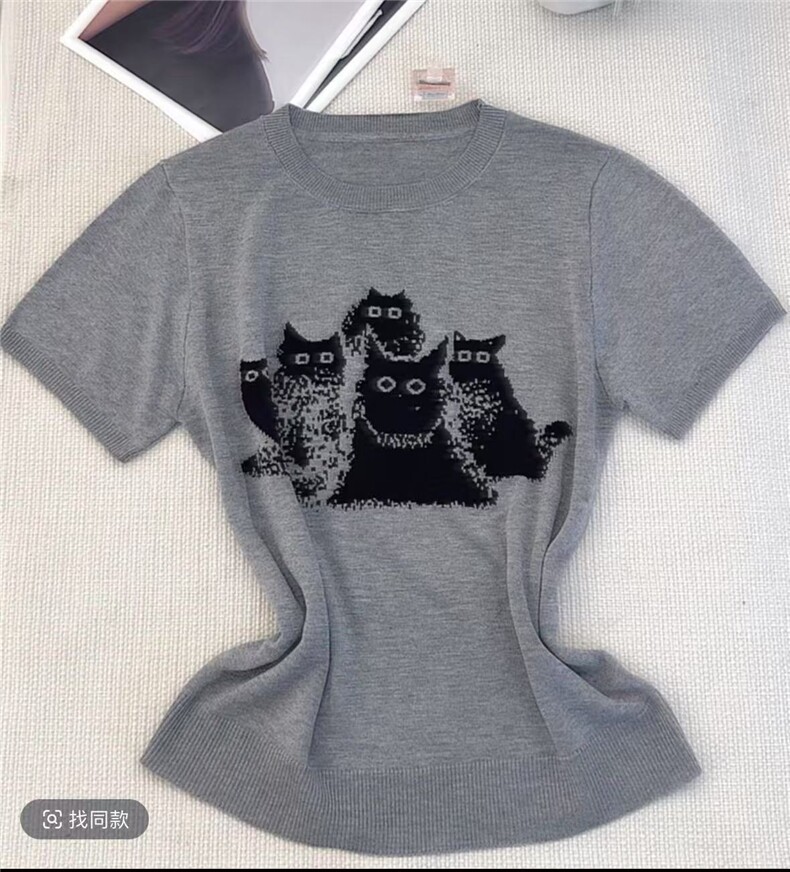 短袖t恤女2025新款设计感小众撞色锁骨显瘦上衣夏季，女装T恤，魅途羊绒