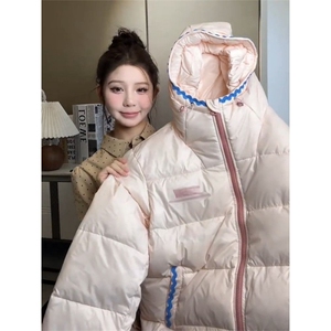 DD69P93韩版学院甜美风粉色连帽棉服图片