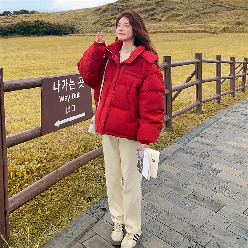 本命新年红色短款羽绒服女2024冬季新款韩系小个子时尚白鸭绒外套,女装羽绒服,辉之琳