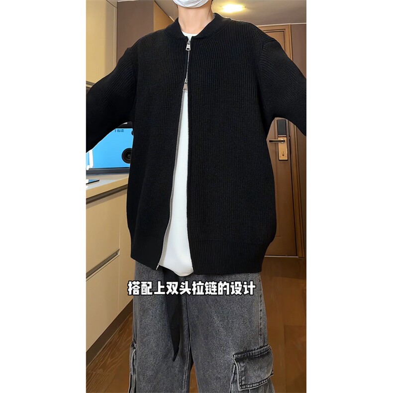 ！棒球领双拉链开衫针织毛衣男CP16-特p55,男装针织衫/毛衣,电商B371