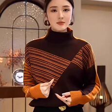 2025年秋季时尚百搭通勤简约休闲高领套头，女装针织衫/毛衣，暖烁特种纱工厂店