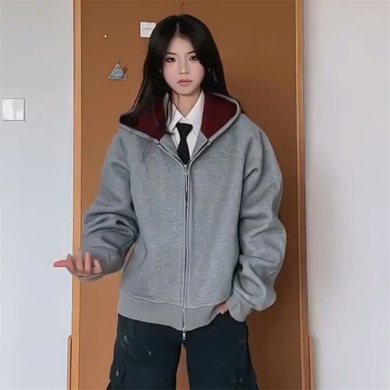 抖音得物高品质秋冬美式高街重磅结构双层双面连帽卫衣外套XS107,男装卫衣,电商A486