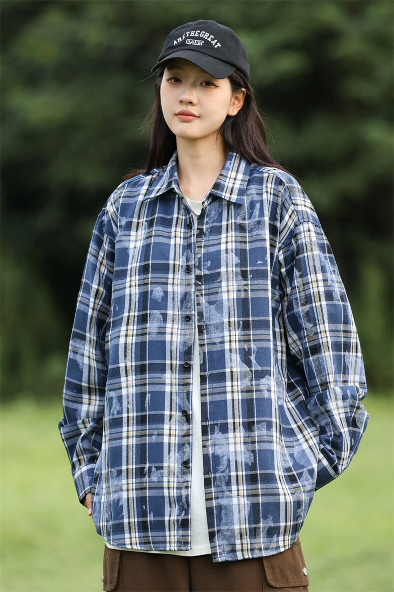 25年春季格子衬衫长袖大码宽松落肩现货DS-C323-1-2371-特批35,男装衬衫,电商C323-1