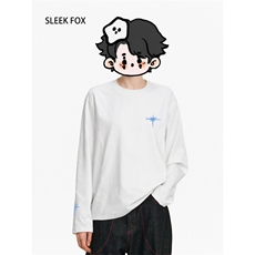 1506/QCX020/P30美式高街潮牌简约星星标语刺绣长袖t恤男女同款，男装T恤，星座1506