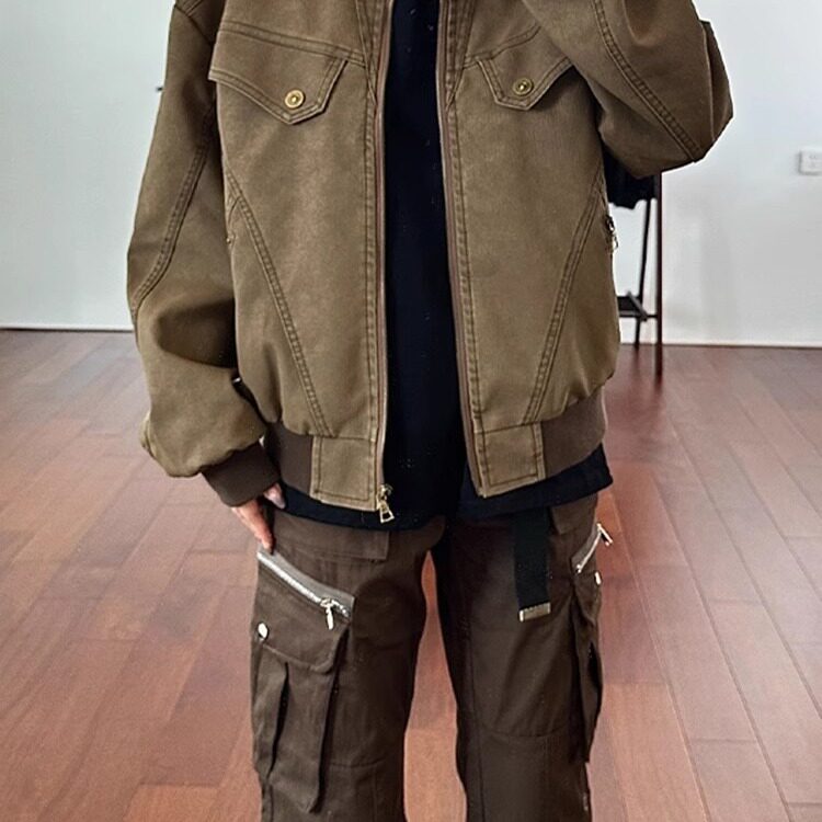 cleanfit短款工装外套男秋冬款美式复古棒球服潮牌做旧哈灵顿夹克,男装夹克,星座1210-1