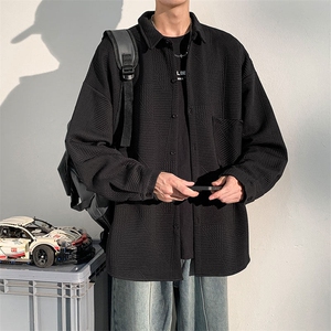 衬衫男2025春季新款港风宽松提花大码长袖衬衣CS023-P45(现货）