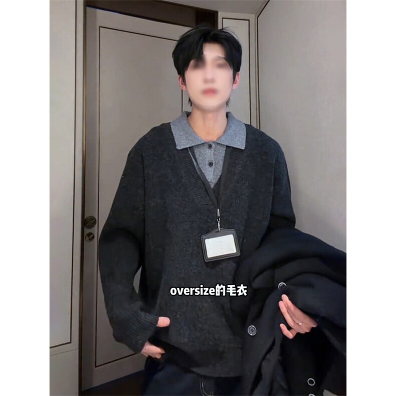 1506/QMY850/P57翻领假二件拼色毛衣,男装针织衫/毛衣,星座1506