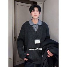 1506/QMY850/P57翻领假二件拼色毛衣，男装针织衫/毛衣，星座1506
