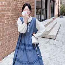 文艺风穿搭格子背心连衣裙女春秋2025超火好看高级感长裙两件套装，女装套装/套裙，2C056