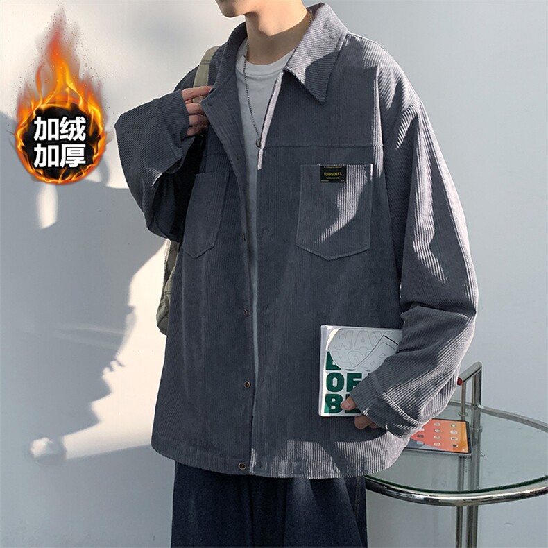 2025冬款加绒加厚灯芯绒夹克上衣男士贴标长袖衬衫外套J60821-P65,男装夹克,电商A001-1