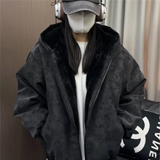 现货足美式宽松PU皮连帽座山雕加厚保暖棉服M011特P80，男装棉衣，星座205-3
