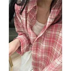 港风格子衬衫女设计感小众春秋宽松洋气清新休闲衬衣长袖学生上衣，男装衬衫，星座1210-1