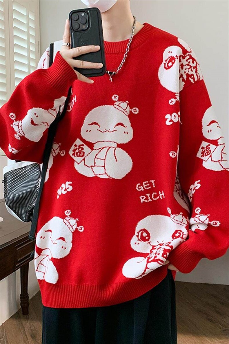 76277-特P60新年毛衣男本命年红色过年毛线衣男情侣款加厚针织衫,男装针织衫/毛衣,电商D310B