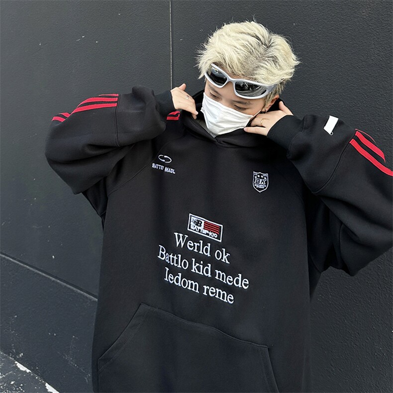 2024新款秋装美式复古徽章织带连帽卫衣男生运动服现货W8356-P48,男装卫衣,星座512-4