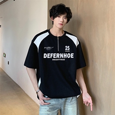 短袖男夏季T恤新款美式宽松冰丝五分袖半拉链体恤上衣T0157-P32，男装T恤，星座214-3