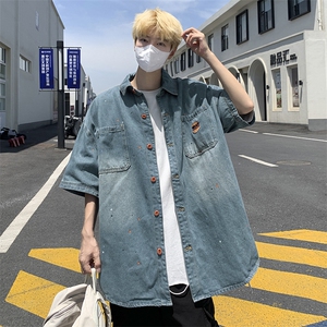 F313-P52 日系cityboy短袖衬衣夏季新款美式复古宽松衬衣男 现货图片