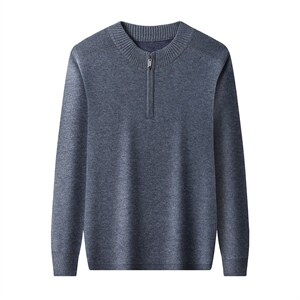 冬季休闲毛衣男半高拉链领中年爸爸装一体绒加绒毛衣YYJ21-P115，男装针织衫/毛衣，电商B212（原钱塘6029）