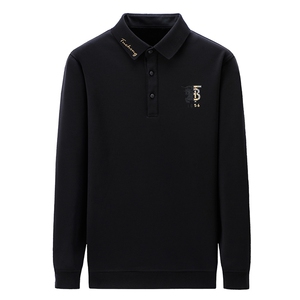 春秋新款爸爸装长袖t恤中年男士宽松翻领纯色印花休闲POLO衫衣服图片