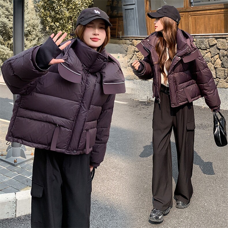 现货可推2025冬装新款加厚白鸭绒气质休闲宽松显瘦羽绒服女，女装羽绒服，时尚风爆