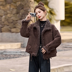 麂皮绒皮毛一体羊羔毛外套女秋冬2025新款机车服棉服，女装短外套，牡丹诺