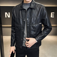 皮衣男春季2025新款休闲男士潮牌帅气机车外套A313-6828-P135，男装皮衣，电商A313