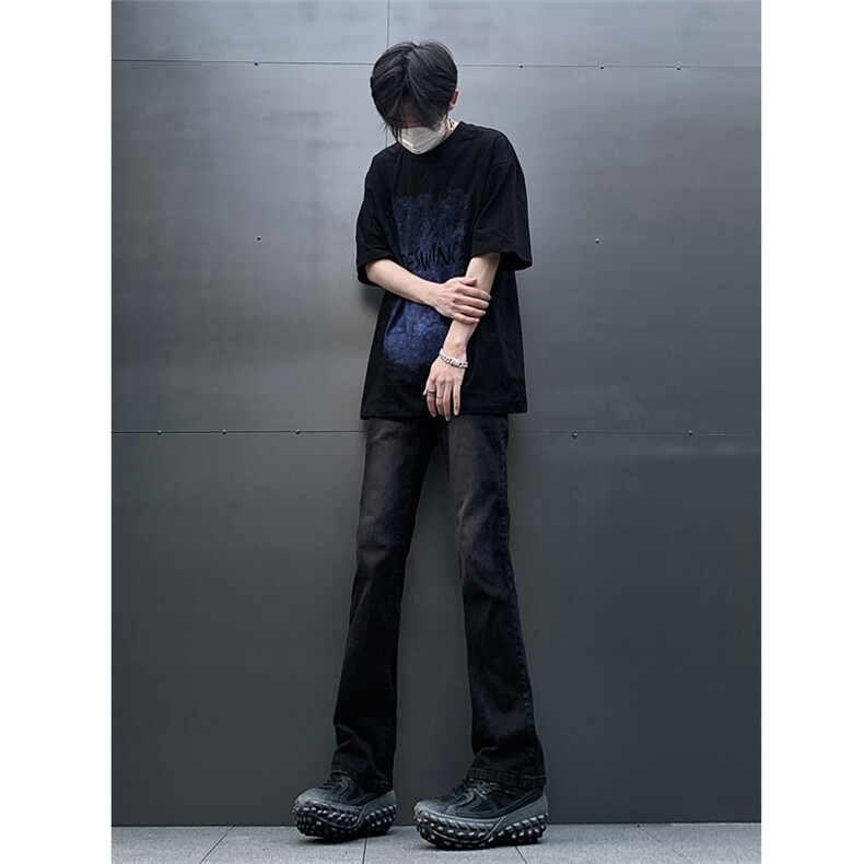 自家图主推货足大码黑色毛边微喇黄泥牛仔裤直筒裤K10-P50,男装牛仔裤,星座205