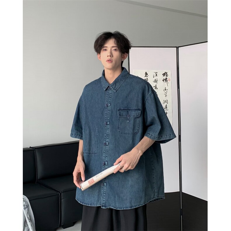 水洗做旧牛仔短袖衬衫 J1023 P58图片
