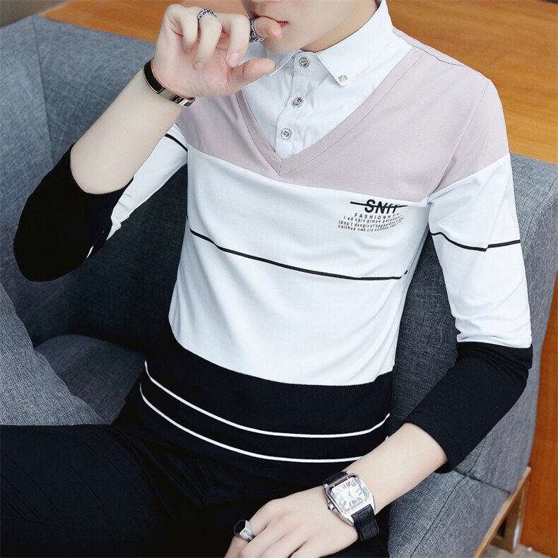 款8825-P50男士长袖t恤韩版男装衬衫领上衣服有领打底衫潮流，男装T恤，电商D310（原电商305）